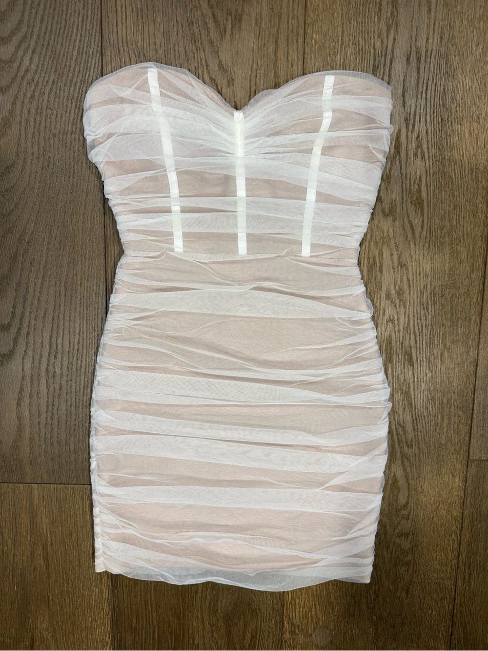 Fashion Nova The Right Places Ruched Mesh Corset Mini Dress White - Picture 1 of 8